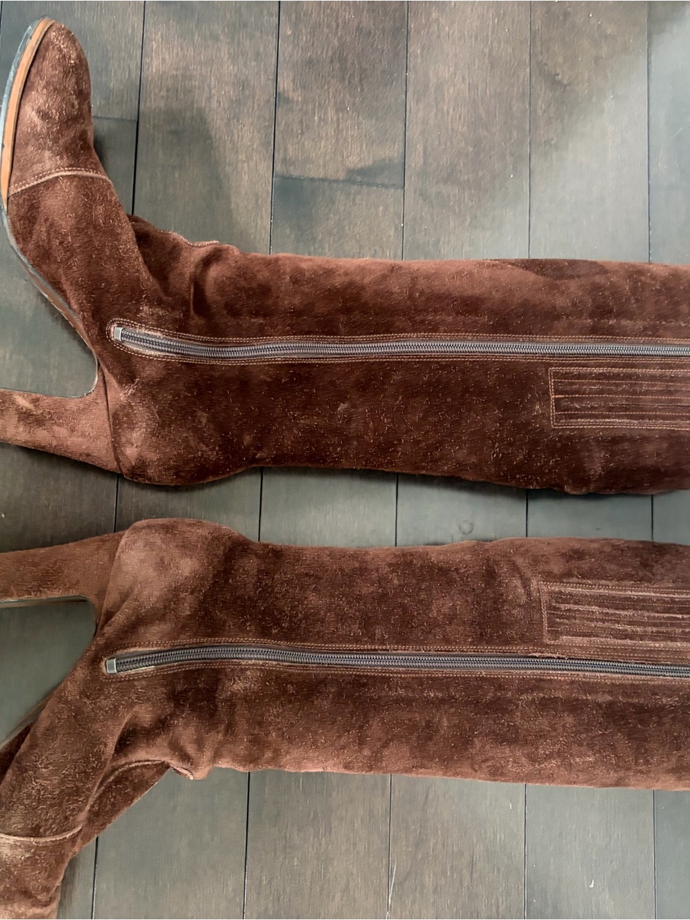 Women's Brown Suede Mid-Heel Knee Boots with Side Zip - Picture 2 of 6